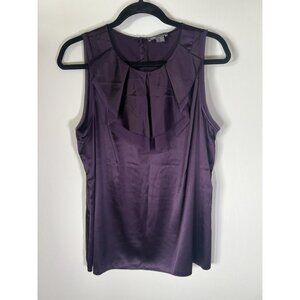 VINCE regency purple sleevless silk stretch blouse L ruffle officecore designer